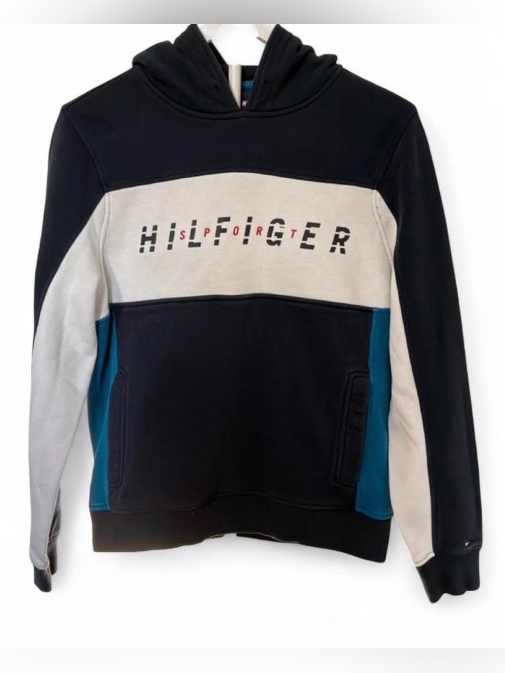 Tommy Hilfiger Sport Navy Colorblock Hoodie Sweatshirt  SMALL